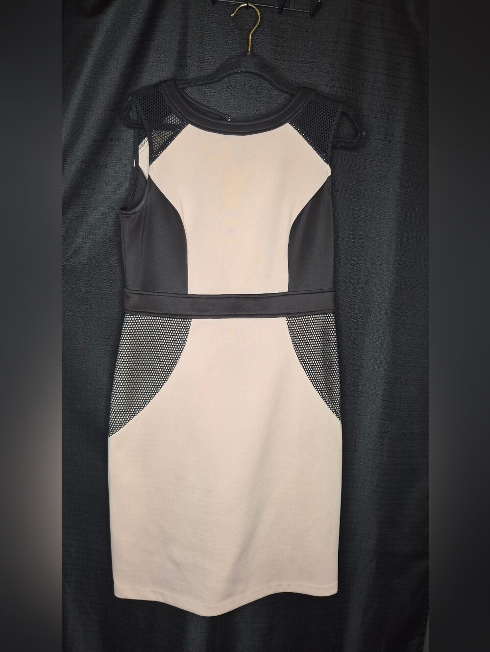 Studio One Black and Cream Mesh-Panel Midi Dress